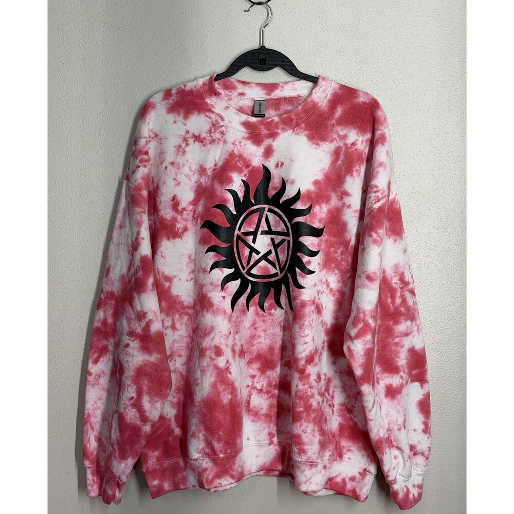 Supernatural Anti Possession Symbol Sweatshirt XL Pink Tie Dye Heavy Blend Goth
